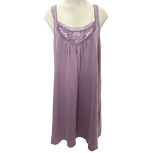 Carol Reed Nightgown Women XL Purple Lace Trim Cotton Sleeveless Sleepwear Vtg